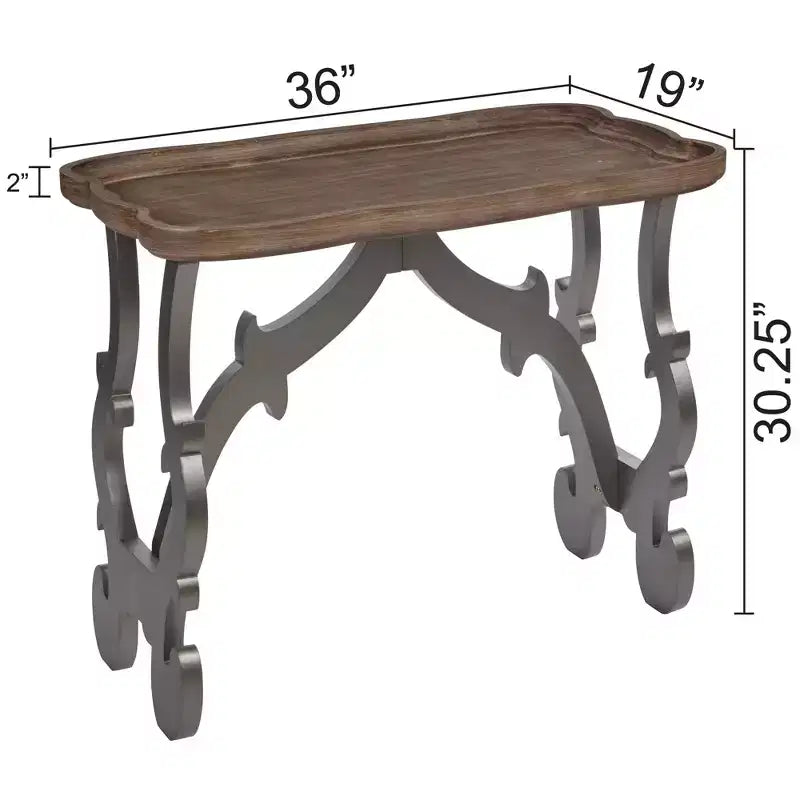 Table basse de salon de style ancien, pieds noirs et finition naturelle, grande