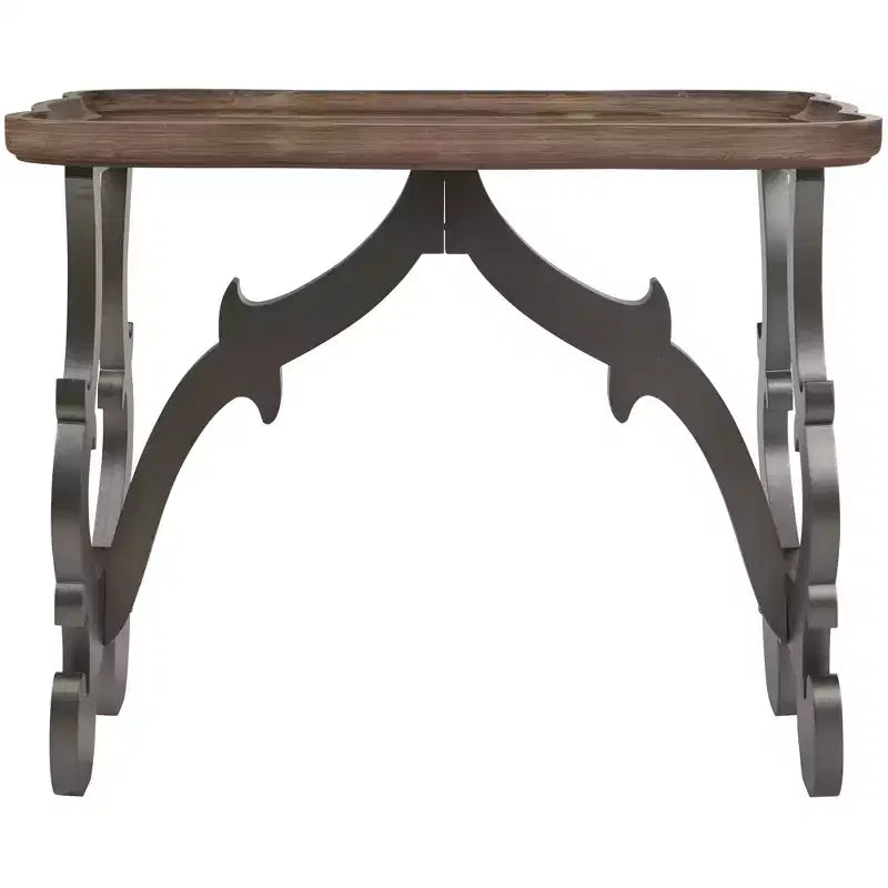 Table basse de salon de style ancien, pieds noirs et finition naturelle, grande
