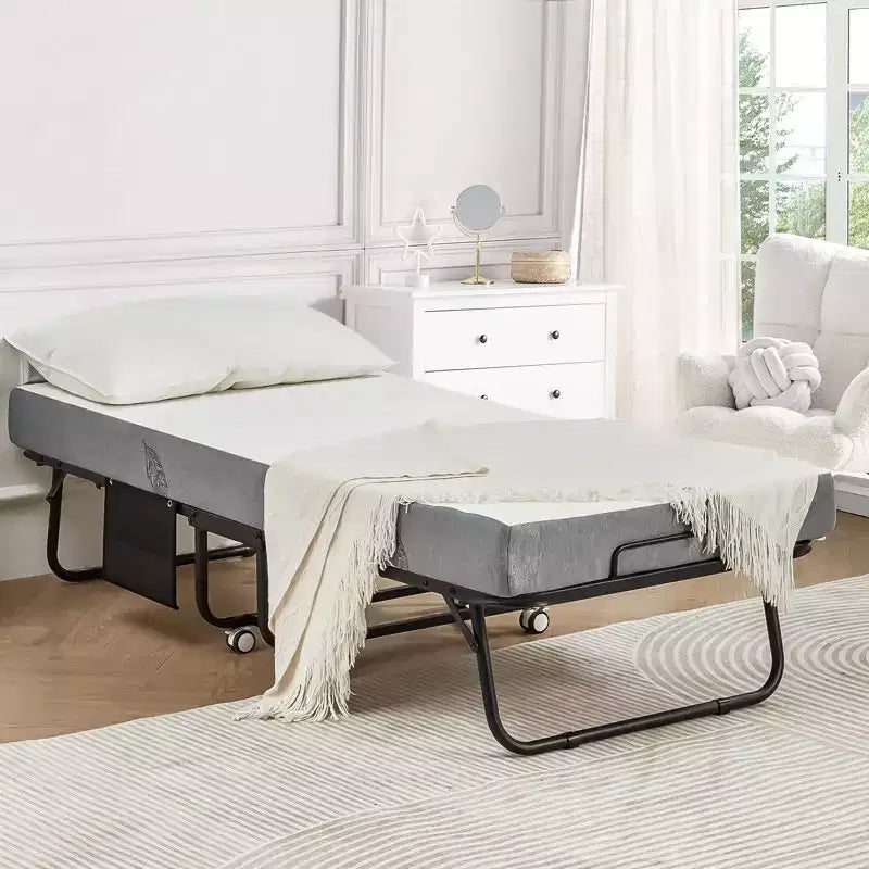 Lit pliant simple extra large de 79 cm de large avec matelas inclus, lit de repos
