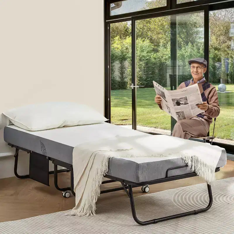Lit pliant simple extra large de 79 cm de large avec matelas inclus, lit de repos