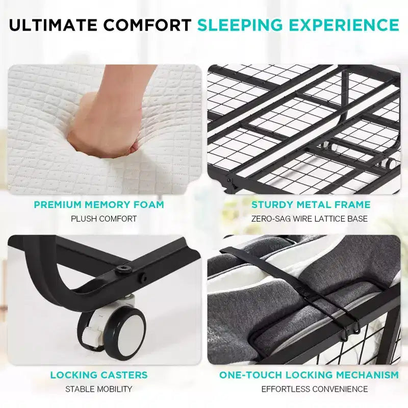 Lit pliant simple extra large de 79 cm de large avec matelas inclus, lit de repos