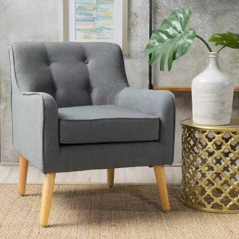Fauteuil d'appoint capitonné en tissu, style Mid-Century Modern