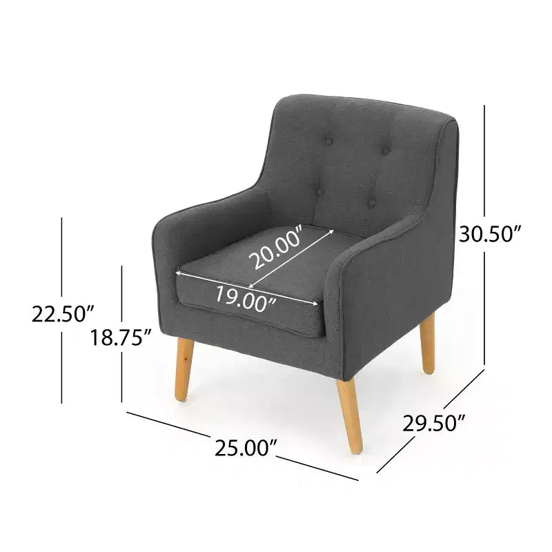Fauteuil d'appoint capitonné en tissu, style Mid-Century Modern