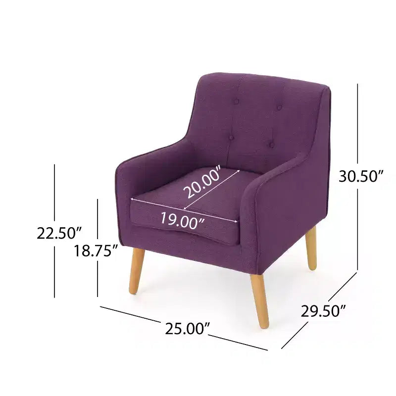 Fauteuil d'appoint capitonné en tissu, style Mid-Century Modern