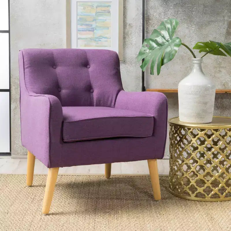Fauteuil d'appoint capitonné en tissu, style Mid-Century Modern