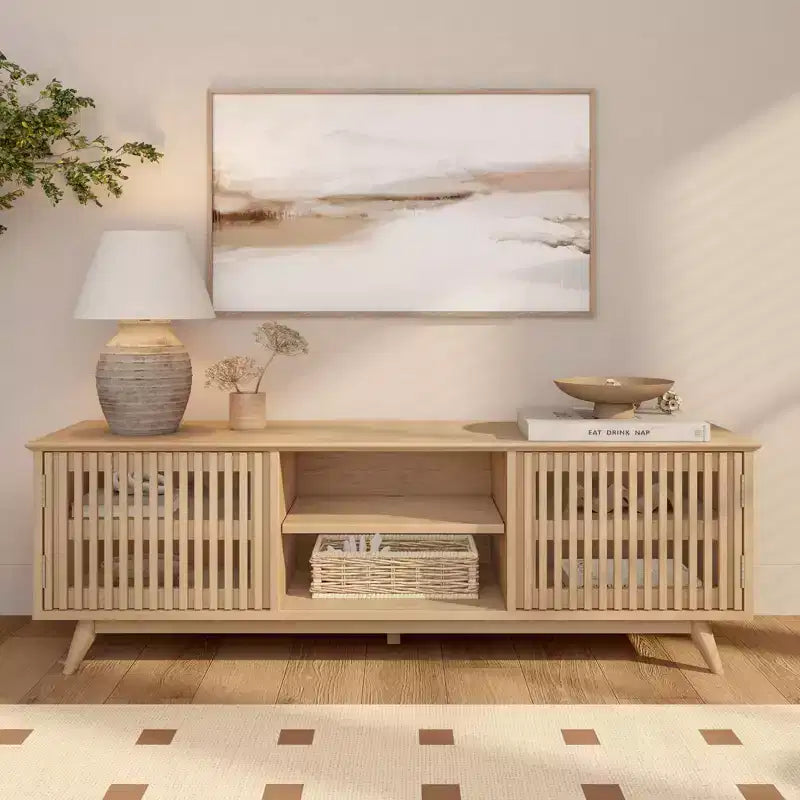 Meuble TV Mid Century Modern en bois massif avec 2 portes