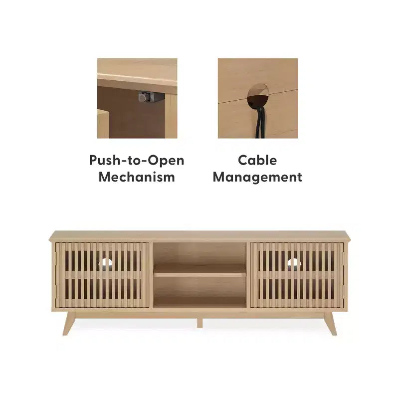 Meuble TV Mid Century Modern en bois massif avec 2 portes