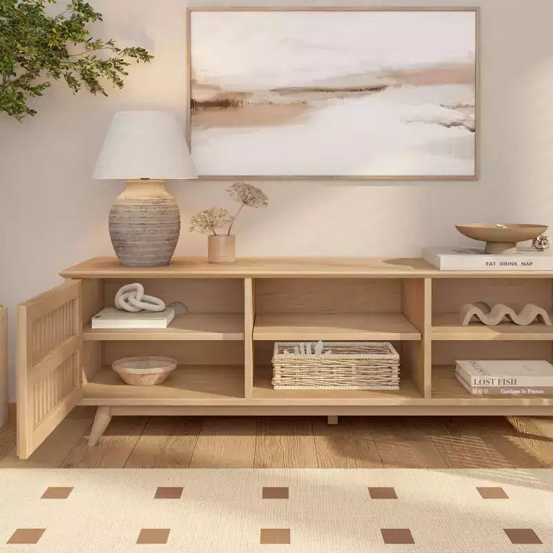 Meuble TV Mid Century Modern en bois massif avec 2 portes