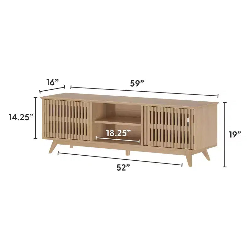 Meuble TV Mid Century Modern en bois massif avec 2 portes