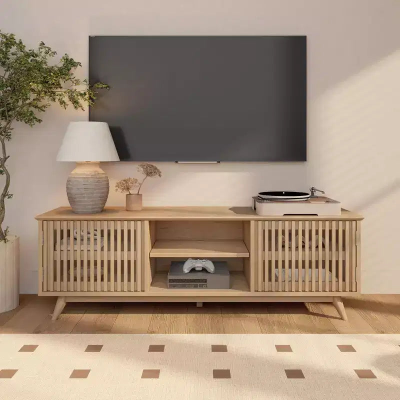 Meuble TV Mid Century Modern en bois massif avec 2 portes