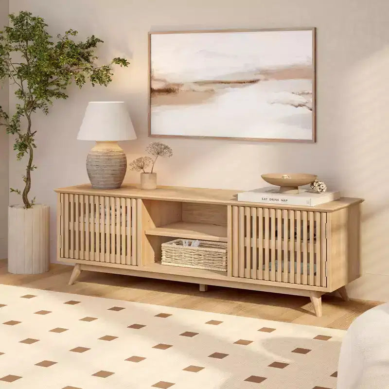 Meuble TV Mid Century Modern en bois massif avec 2 portes