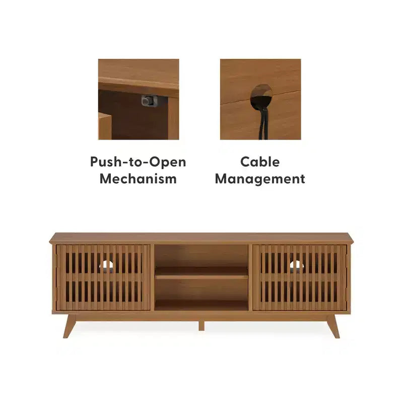Meuble TV Mid Century Modern en bois massif avec 2 portes