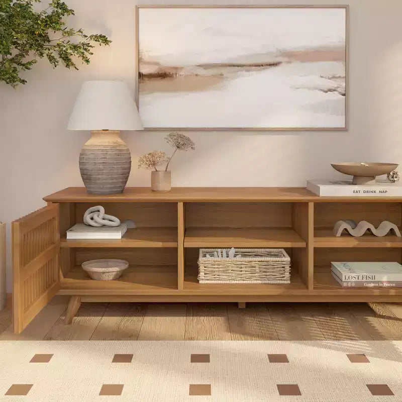 Meuble TV Mid Century Modern en bois massif avec 2 portes