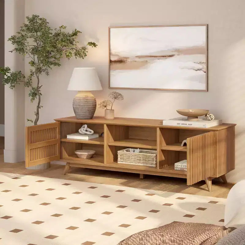 Meuble TV Mid Century Modern en bois massif avec 2 portes