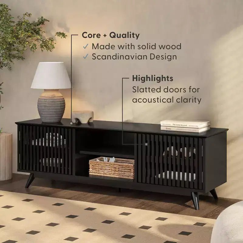 Meuble TV Mid Century Modern en bois massif avec 2 portes