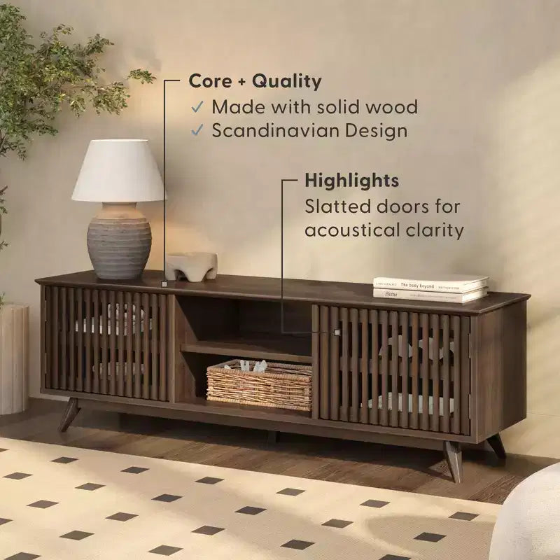Meuble TV Mid Century Modern en bois massif avec 2 portes