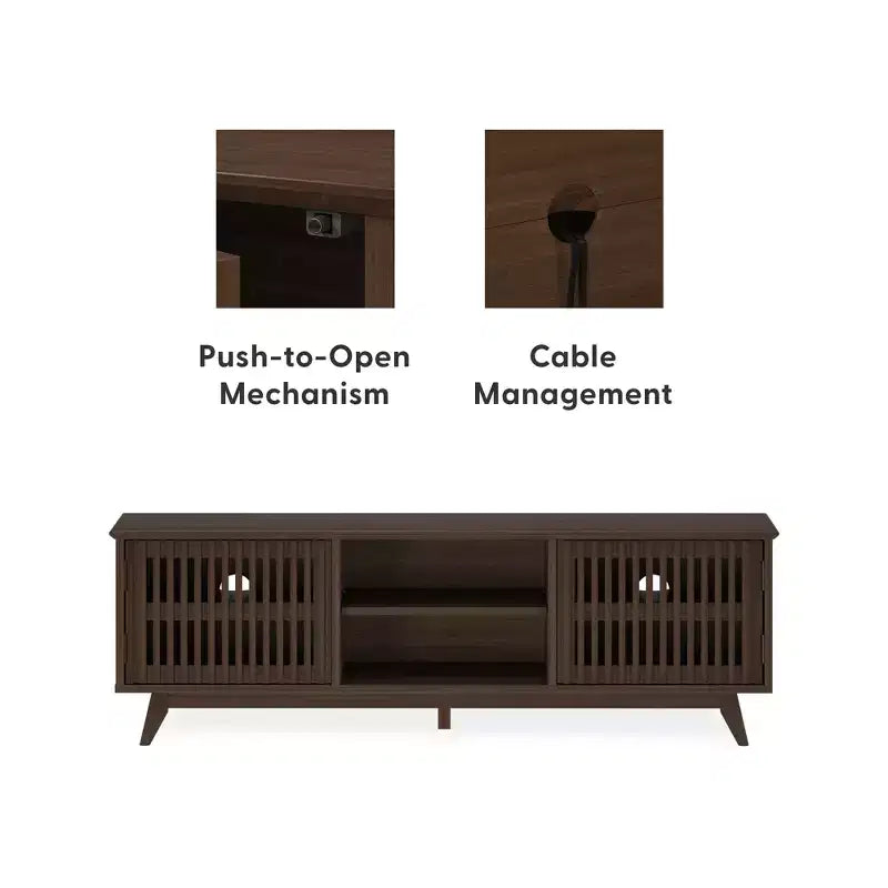 Meuble TV Mid Century Modern en bois massif avec 2 portes