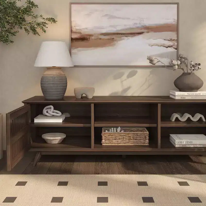 Meuble TV Mid Century Modern en bois massif avec 2 portes