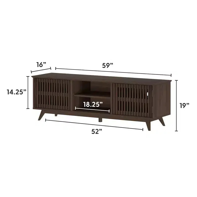 Meuble TV Mid Century Modern en bois massif avec 2 portes