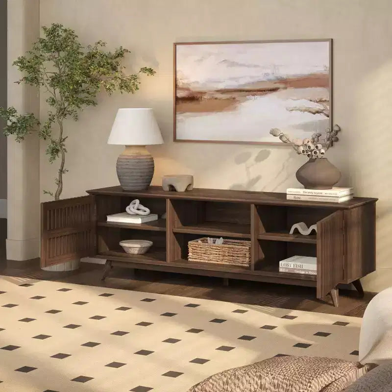 Meuble TV Mid Century Modern en bois massif avec 2 portes