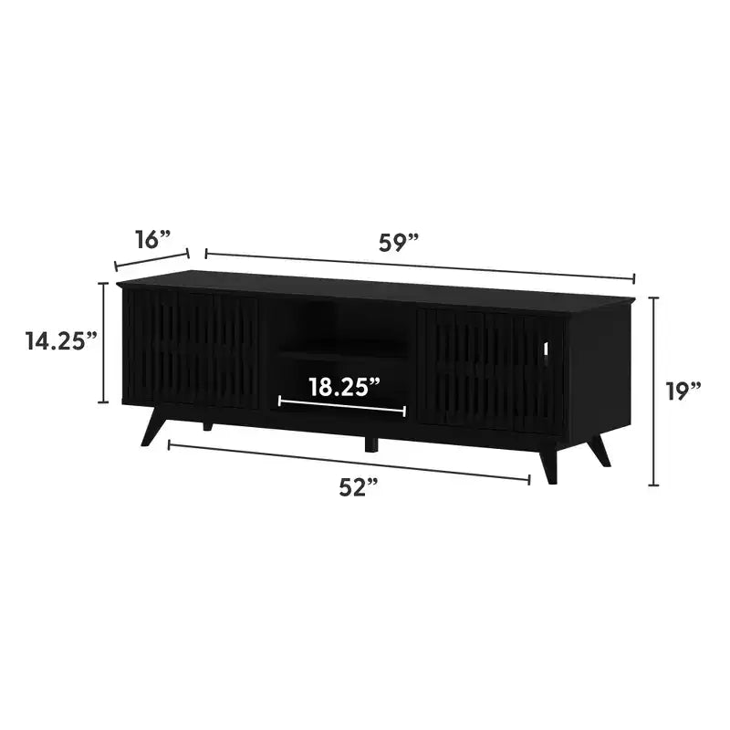 Meuble TV Mid Century Modern en bois massif avec 2 portes