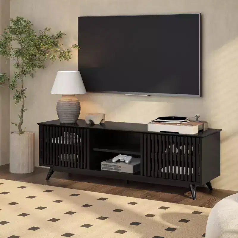 Meuble TV Mid Century Modern en bois massif avec 2 portes