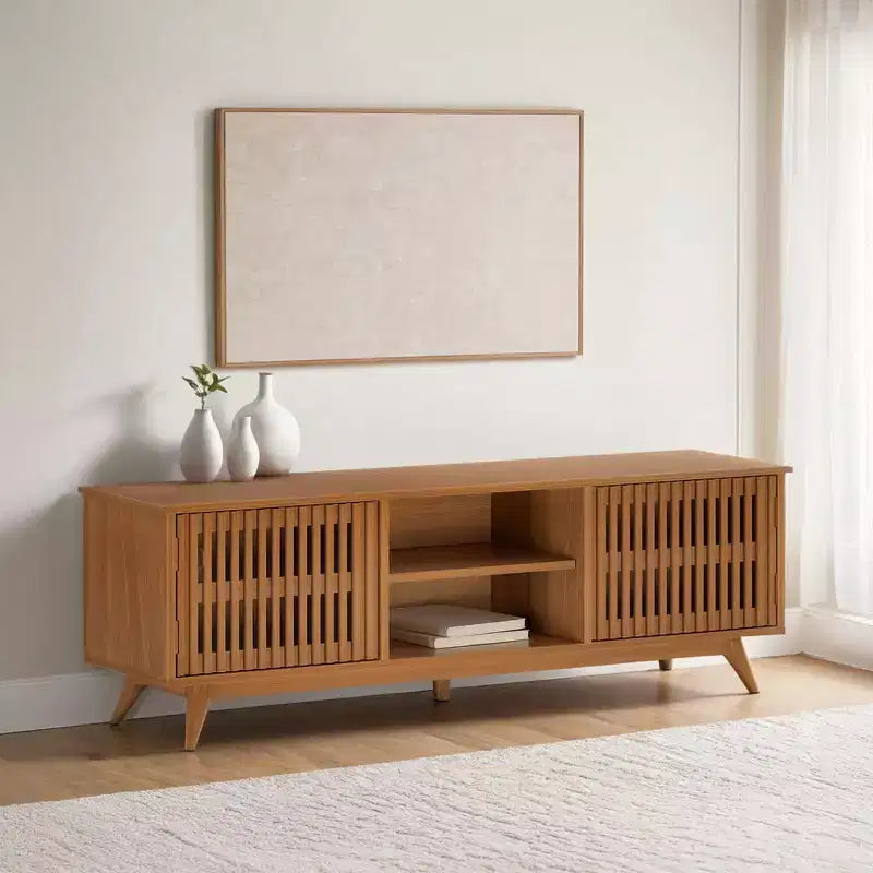 Meuble TV Mid Century Modern en bois massif avec 2 portes