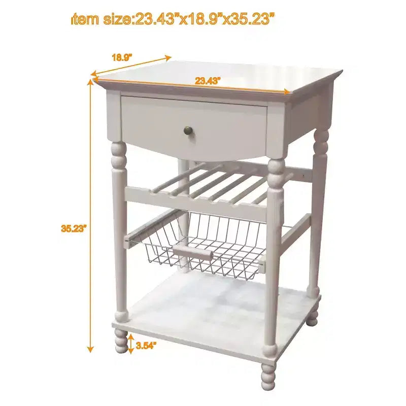 Desserte de cuisine Euro avec 1 tiroir, 2 étagères de rangement et 1 panier, blanche