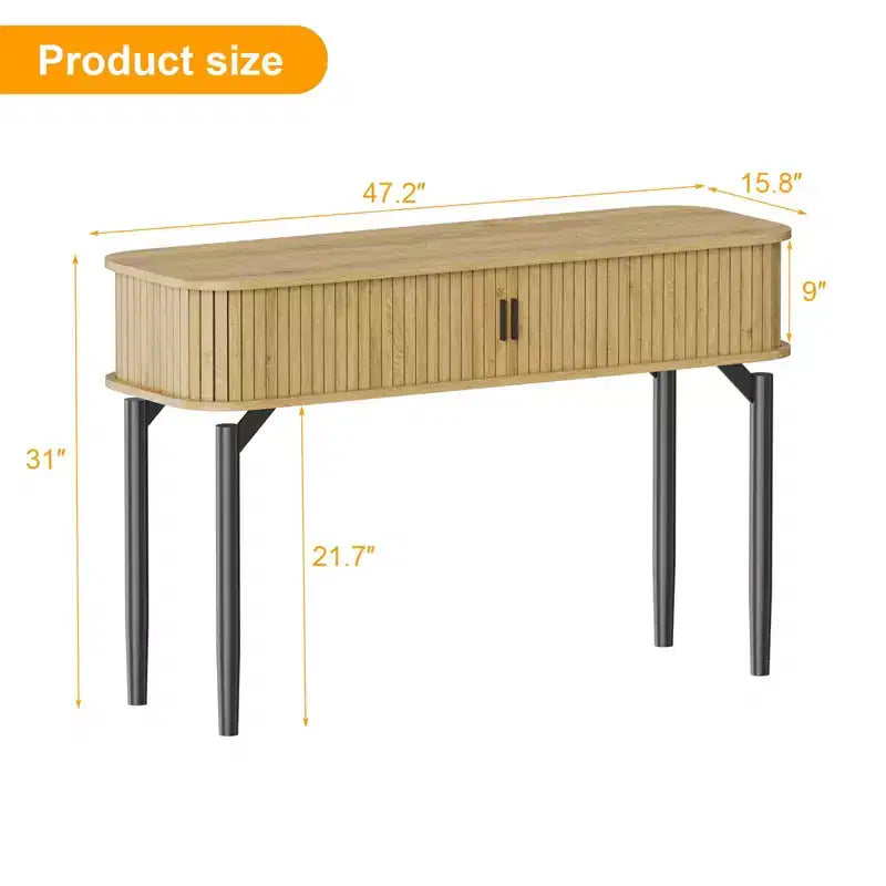 Console cannelée avec tiroirs, Tables d'entrée étroites avec rangement et étagères