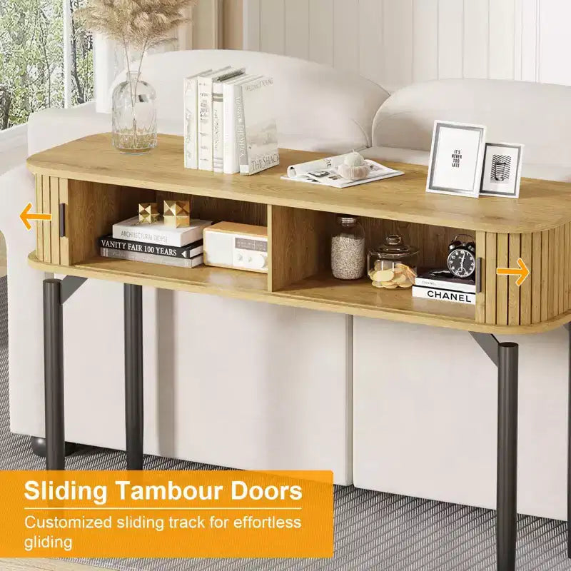 Console cannelée avec tiroirs, Tables d'entrée étroites avec rangement et étagères