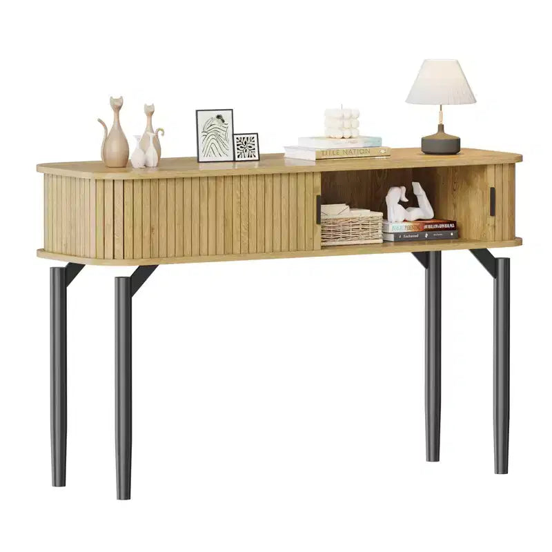 Console cannelée avec tiroirs, Tables d'entrée étroites avec rangement et étagères