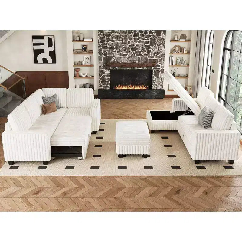 Ottoman en velours côtelé avec rangement pour canapé modulable