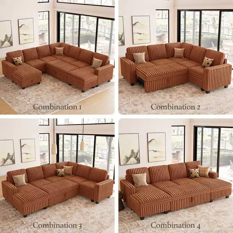 Ottoman en velours côtelé avec rangement pour canapé modulable