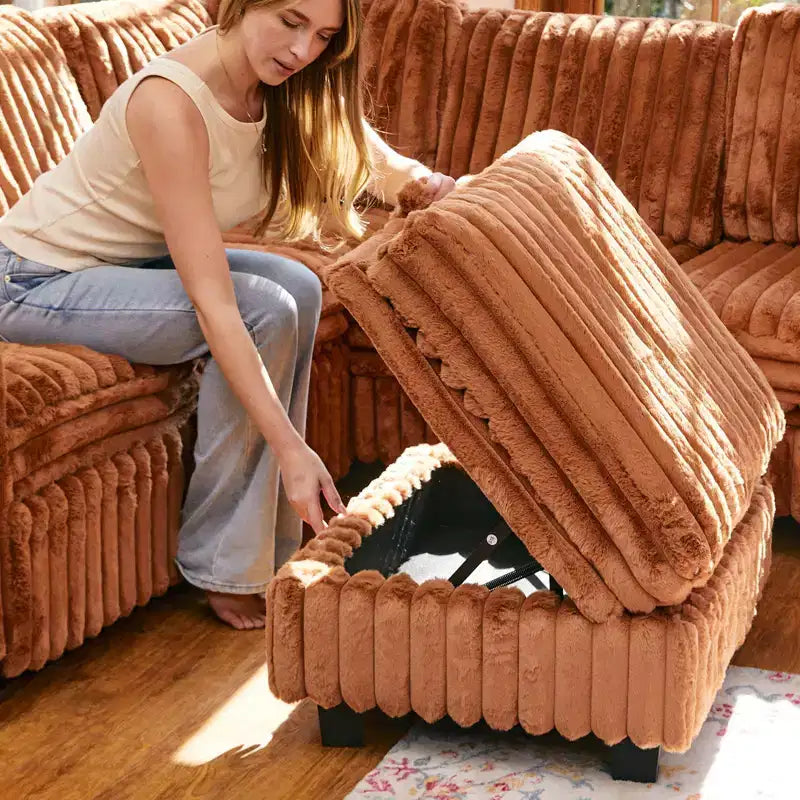 Ottoman en velours côtelé avec rangement pour canapé modulable
