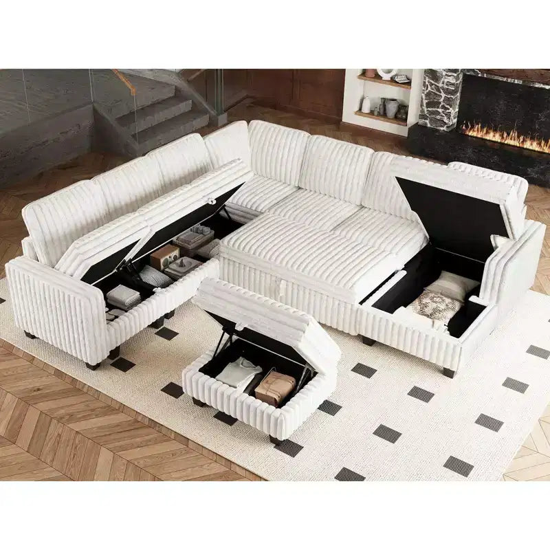 Ottoman en velours côtelé avec rangement pour canapé modulable