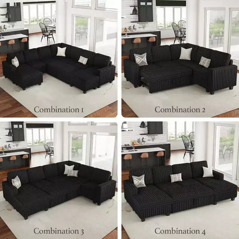 Ottoman en velours côtelé avec rangement pour canapé modulable
