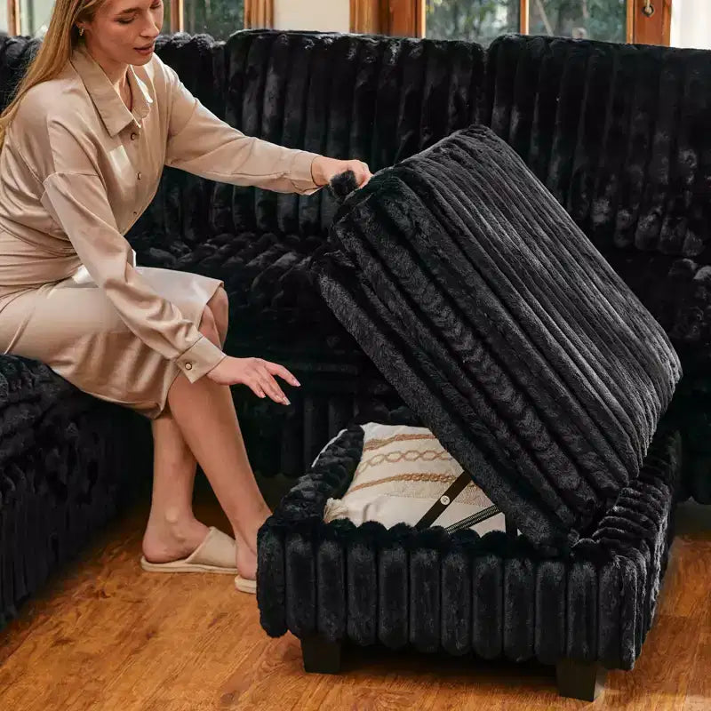 Ottoman en velours côtelé avec rangement pour canapé modulable