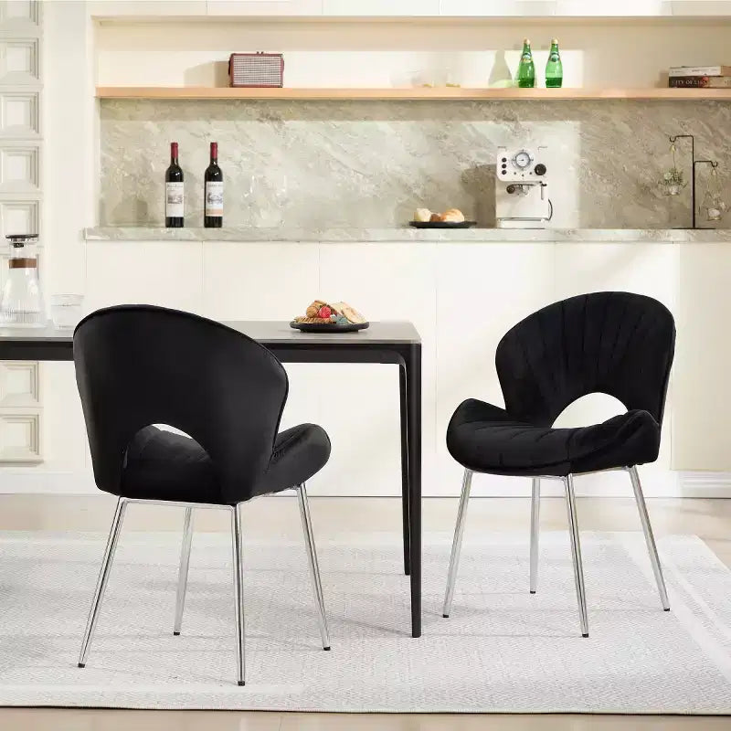 Chaises de salle à manger modernes rembourrées avec dossier incurvé et pieds en métal, chaises de salle à manger sans accoudoirs pour la salle à manger ou la cuisine