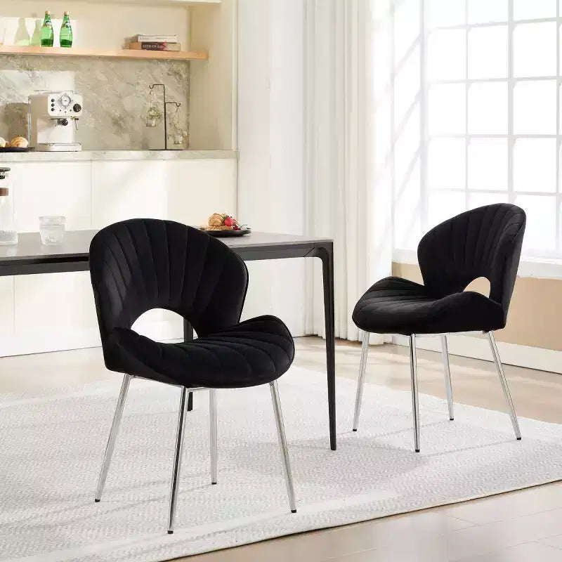 Chaises de salle à manger modernes rembourrées avec dossier incurvé et pieds en métal, chaises de salle à manger sans accoudoirs pour la salle à manger ou la cuisine