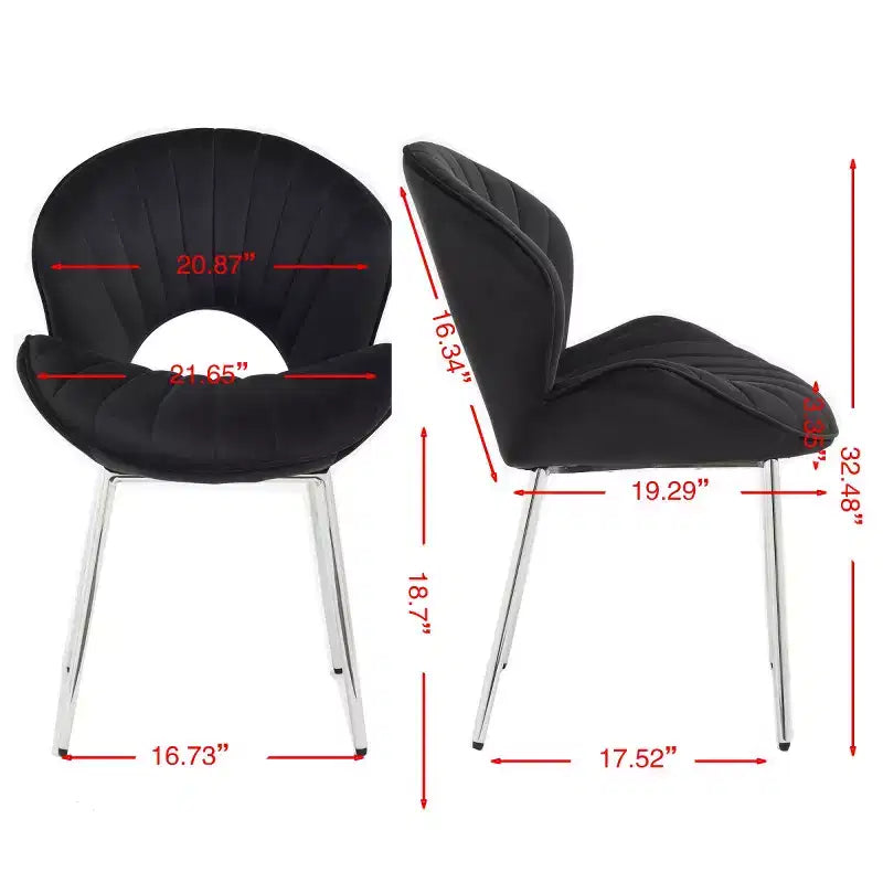 Chaises de salle à manger modernes rembourrées avec dossier incurvé et pieds en métal, chaises de salle à manger sans accoudoirs pour la salle à manger ou la cuisine