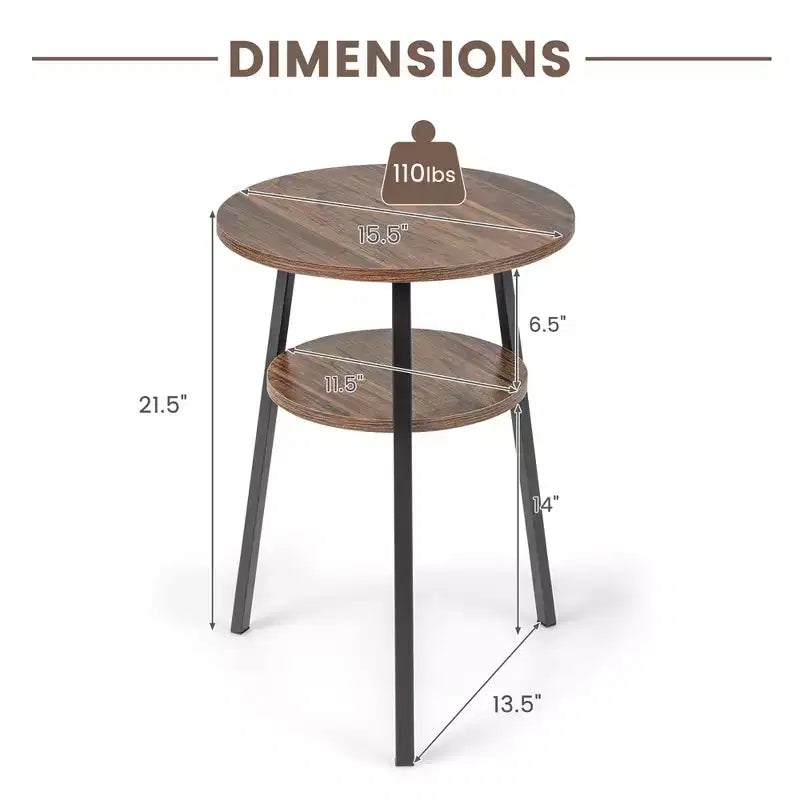 Table de chevet ronde à 2 niveaux pour chambre à coucher ou salon, marron/noyer